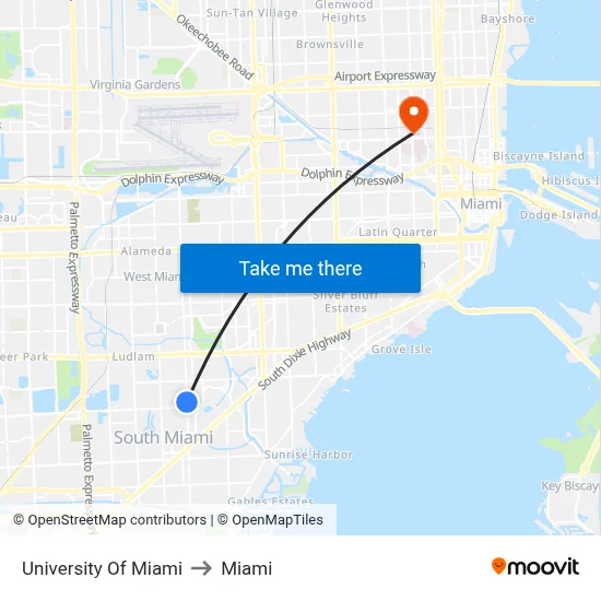 University Of Miami to Miami map