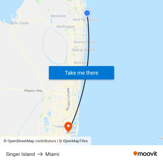 Singer Island to Miami map