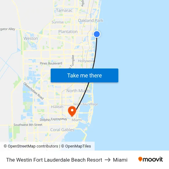 The Westin Fort Lauderdale Beach Resort to Miami map