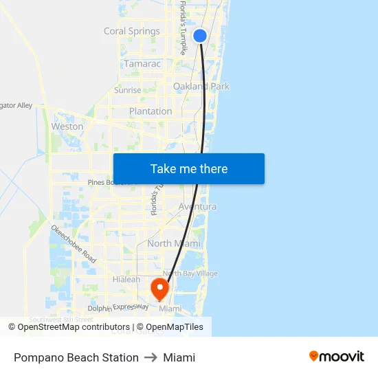 Pompano Beach Station to Miami map