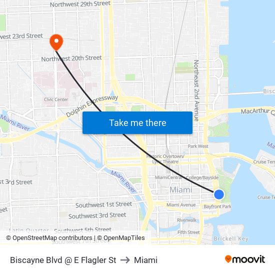 Biscayne Blvd @ E Flagler St to Miami map