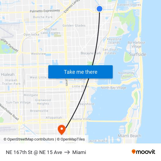 NE 167th St @ NE 15 Ave to Miami map