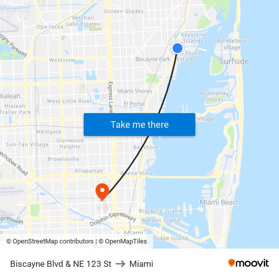 Biscayne Blvd & NE 123 St to Miami map