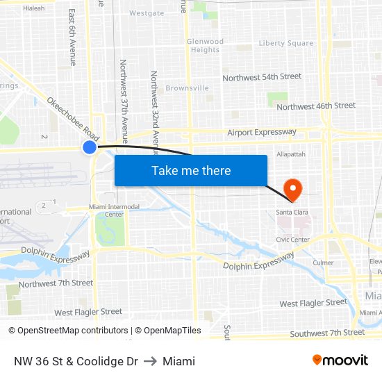 NW 36 St & Coolidge Dr to Miami map