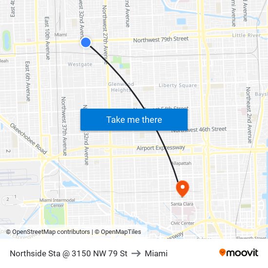 Northside Sta @ 3150 NW 79 St to Miami map