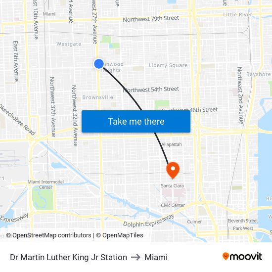 Dr Martin Luther King Jr Station to Miami map