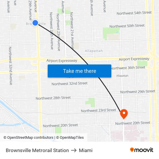 Brownsville Metrorail Station to Miami map