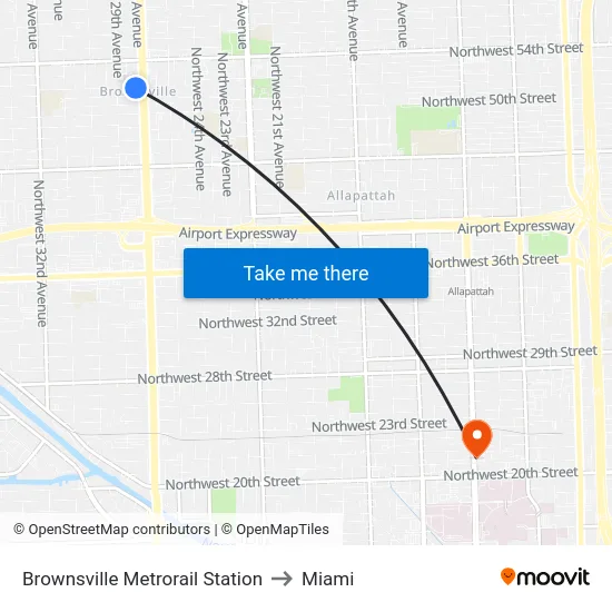 Brownsville Metrorail Station to Miami map