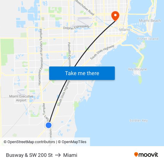 Busway & SW 200 St to Miami map