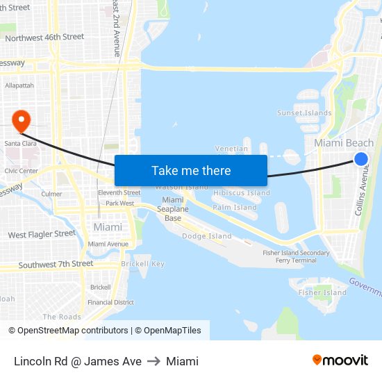 Lincoln Rd @ James Ave to Miami map