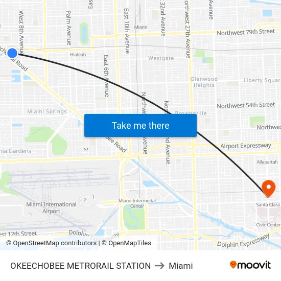 Okeechobee Metrorail Station to Miami map