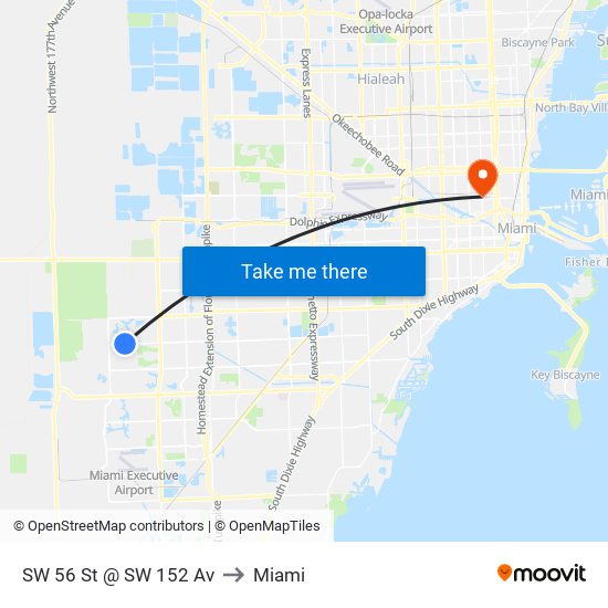 SW 56 St @ SW 152 Av to Miami map