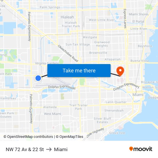 NW 72 Av & 22 St to Miami map