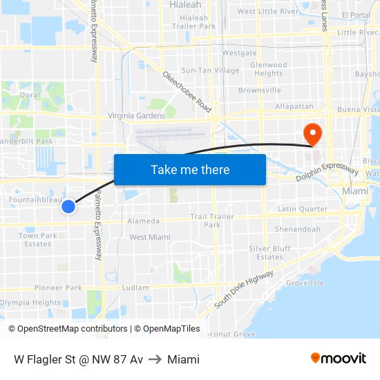 W Flagler St @ NW 87 Av to Miami map