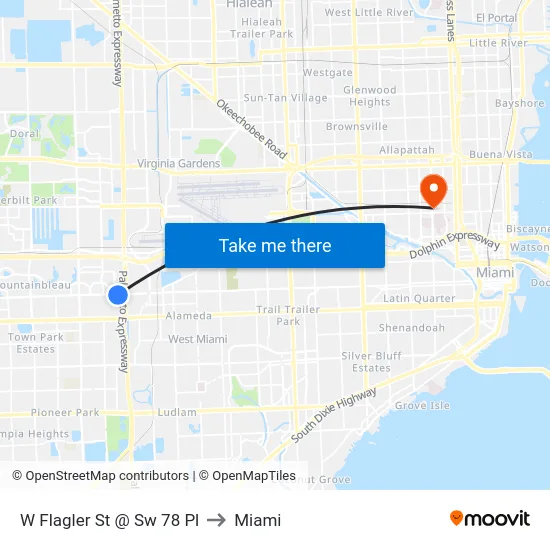 W Flagler St @ Sw 78 Pl to Miami map