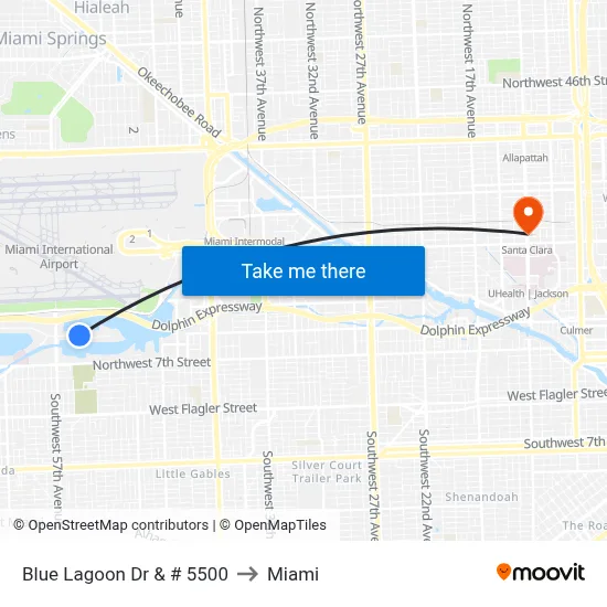Blue Lagoon Dr & # 5500 to Miami map