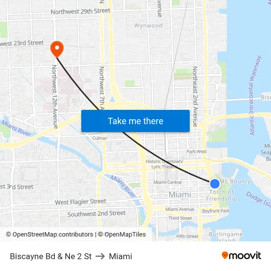 Biscayne Bd & Ne 2 St to Miami map