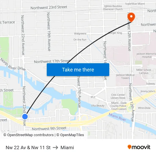 Nw 22 Av & Nw 11 St to Miami map