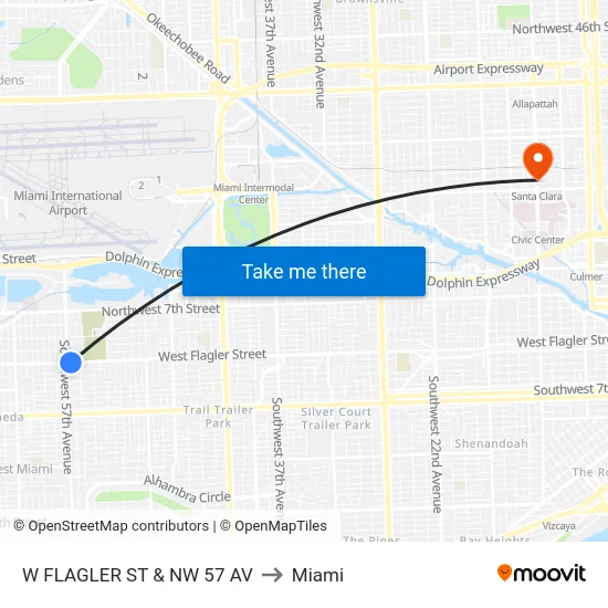 W Flagler St & Nw 57 Av to Miami map