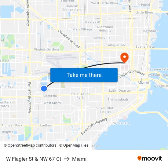 W Flagler St & NW 67 Ct to Miami map