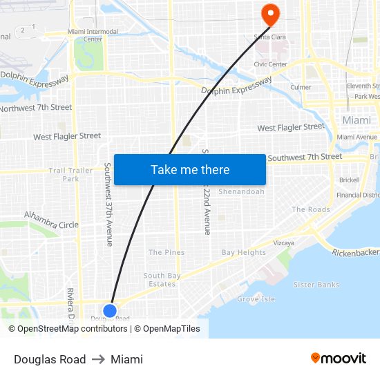 Douglas Road to Miami map