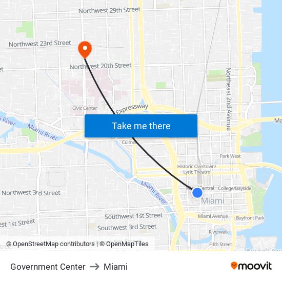 Government Center to Miami map