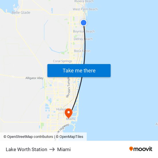 Lake Worth Station to Miami map