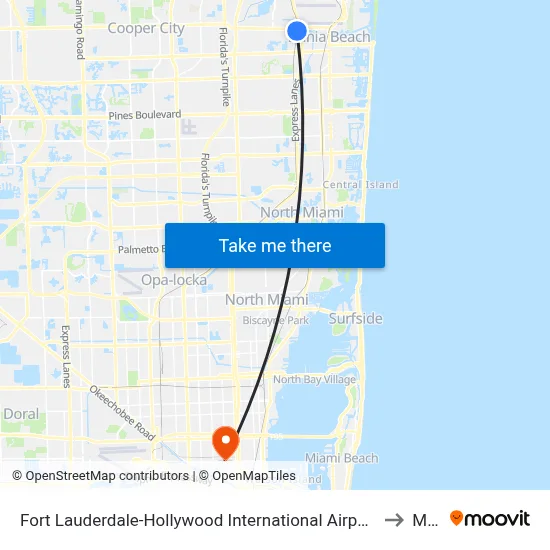 Fort Lauderdale-Hollywood International Airport Griffin Road/Tri-Rail Station to Miami map