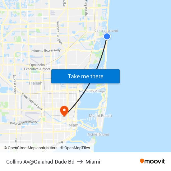 Collins Av@Galahad-Dade Bd to Miami map