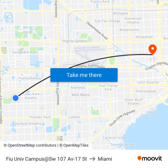 Fiu Univ Campus@Sw 107 Av-17 St to Miami map