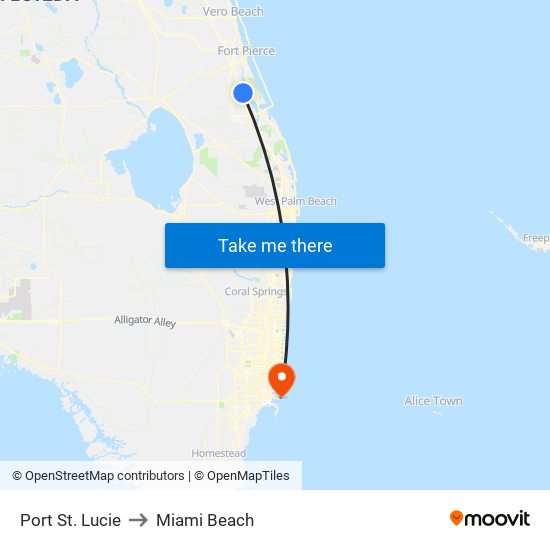 Port St. Lucie to Miami Beach map