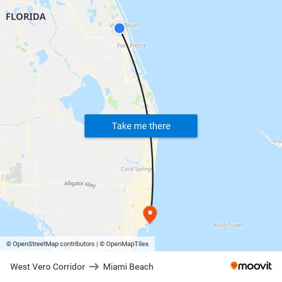 West Vero Corridor to Miami Beach map