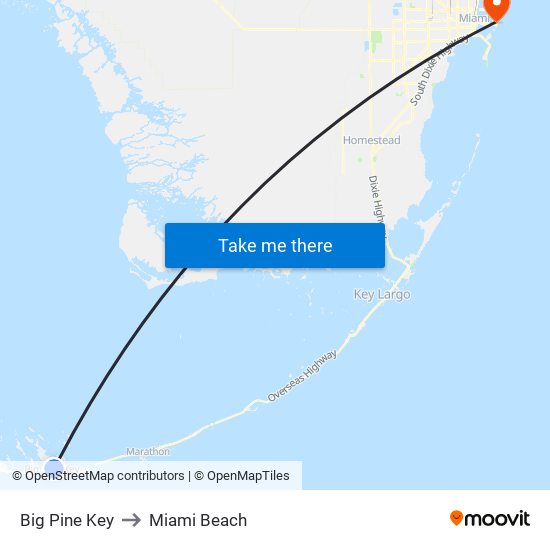 Big Pine Key to Miami Beach map