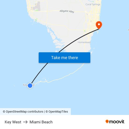 Key West to Miami Beach map