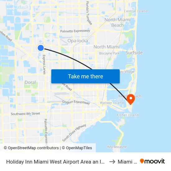 Holiday Inn Miami West Airport Area an IHG Hotel Hialeah Gardens to Miami Beach map