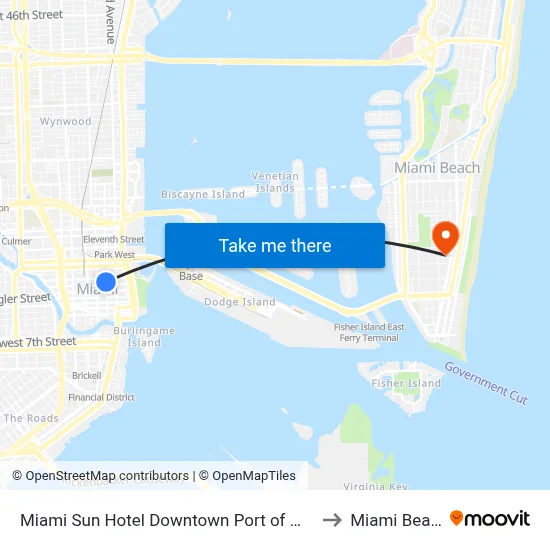 Miami Sun Hotel Downtown Port of Miami to Miami Beach map