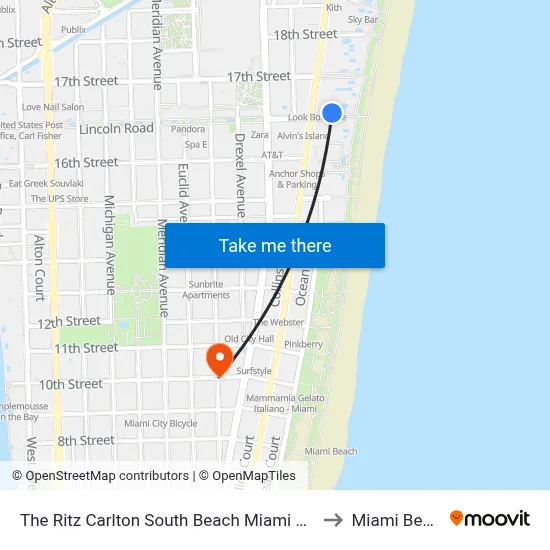 The Ritz Carlton South Beach Miami Beach to Miami Beach map