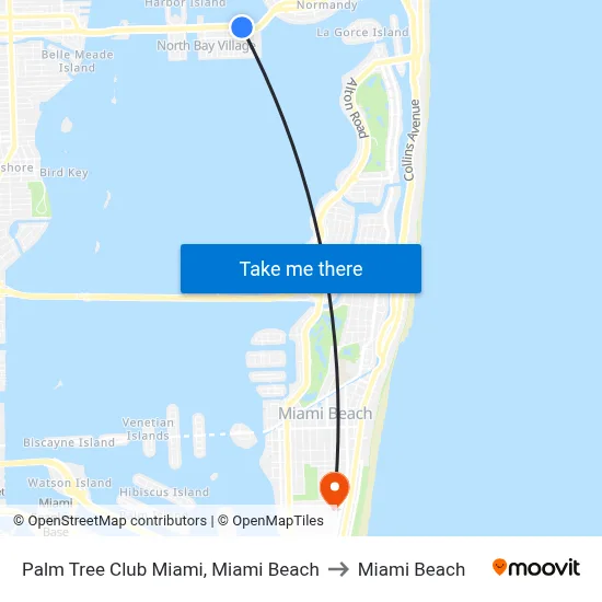 Palm Tree Club Miami, Miami Beach to Miami Beach map