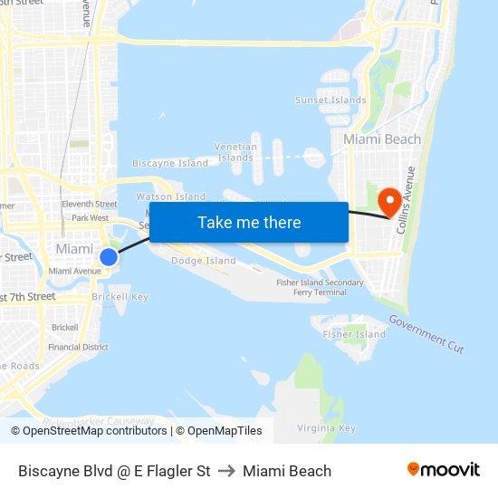 Biscayne Blvd @ E Flagler St to Miami Beach map