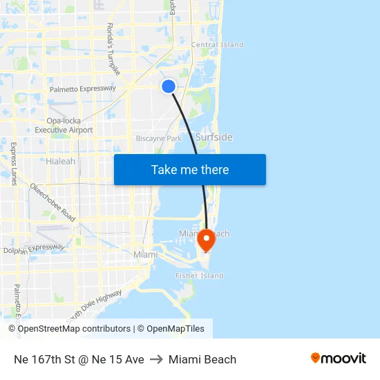 Ne 167th St @ Ne 15 Ave to Miami Beach map