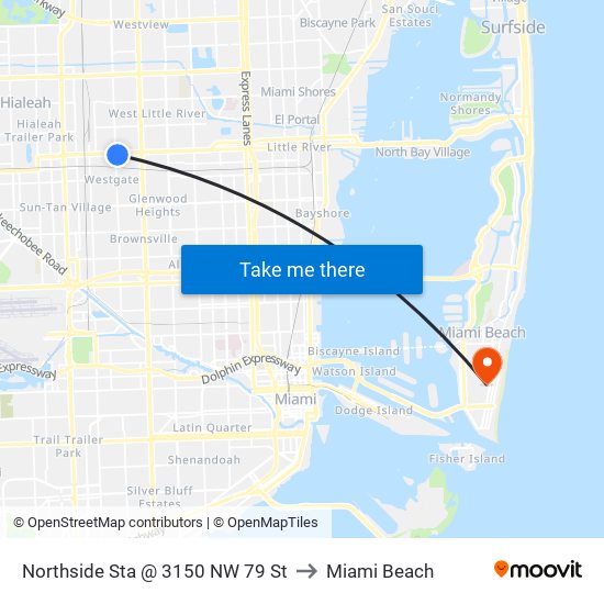 Northside Sta @ 3150 NW 79 St to Miami Beach map