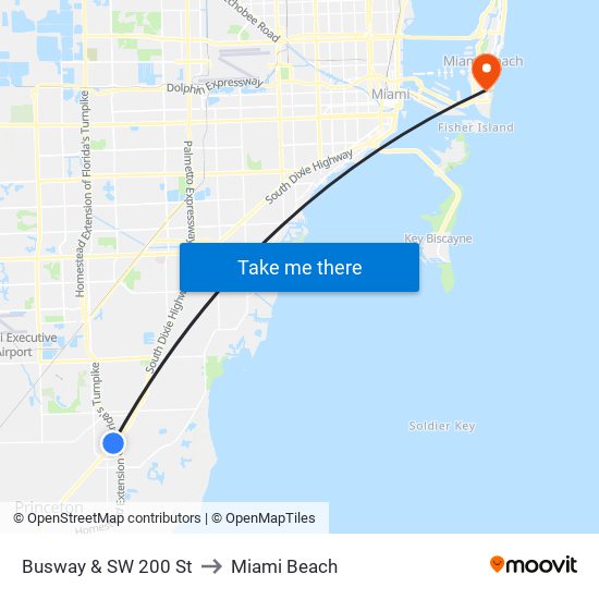 Busway & SW 200 St to Miami Beach map