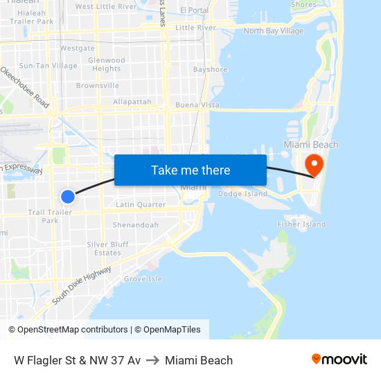 W Flagler St & NW 37 Av to Miami Beach map