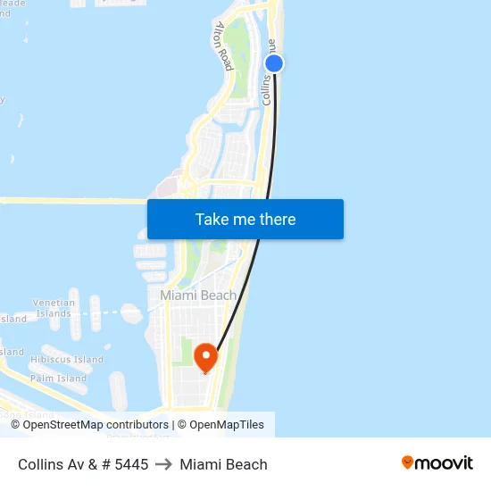 Collins Av & # 5445 to Miami Beach map