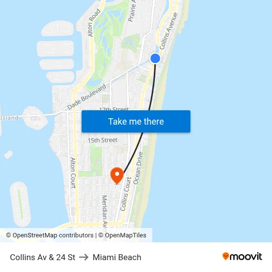 Collins Av & 24 St to Miami Beach map