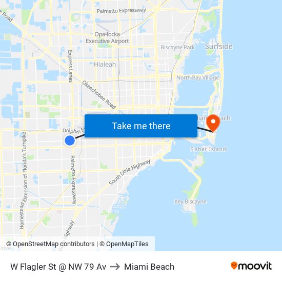W Flagler St @ NW 79 Av to Miami Beach map