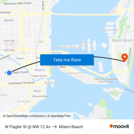 W Flagler St @ NW 12 Av to Miami Beach map