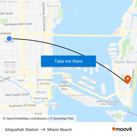 Allapattah Station to Miami Beach map