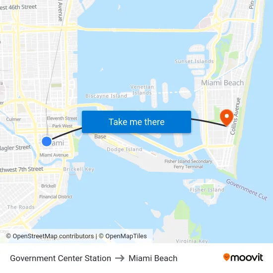 Government Center Station to Miami Beach map