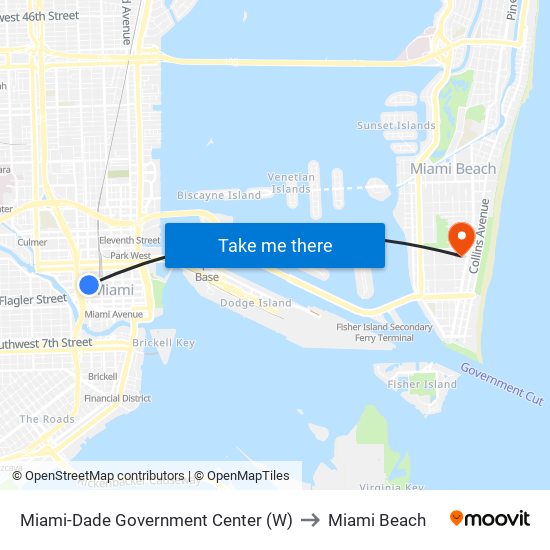 Miami-Dade Government Center (W) to Miami Beach map